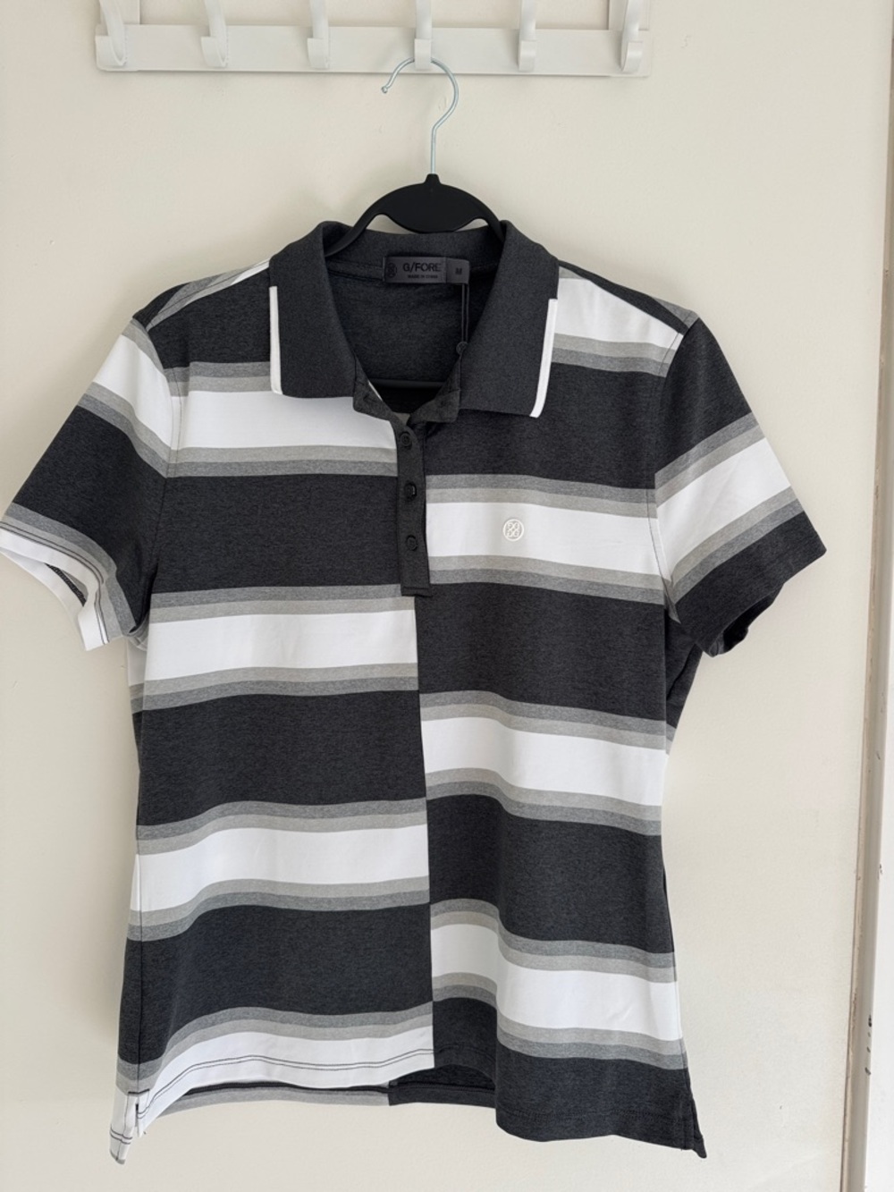 G/FORE Men's Black White Gray Striped Polo